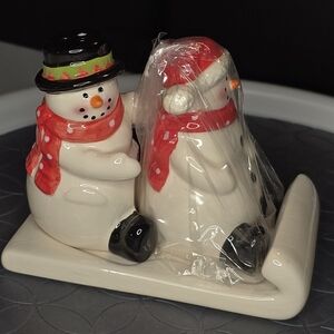 Snowmen On A Sled Salt & Pepper Shakers